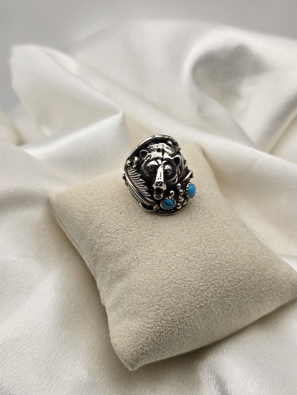 Native American Sterling Silver 925 Bear Head Ring